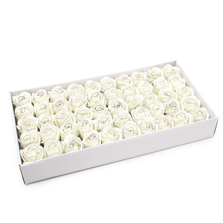 Craft Soap Flowers - Med Rose - Ivory With Black Rim