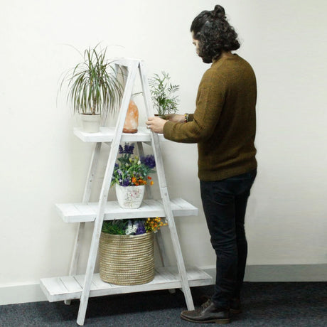 Folding Wooden A-Frame Shelf  Whitewash