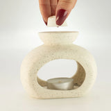 Ceramic Zen Oil Burner - Oval Pebble - Speckled Off-White
