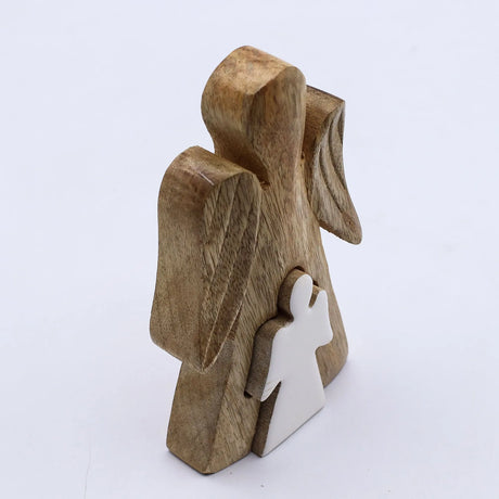 Mango Wood Angel in Angel - White Enamel