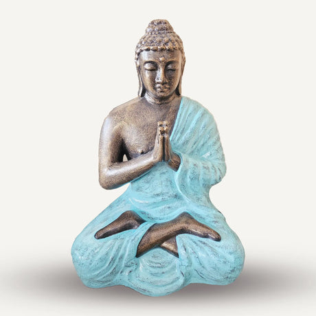 Med Large Turquoise & Gold Praying Buddha Statue - 1.2m Tall