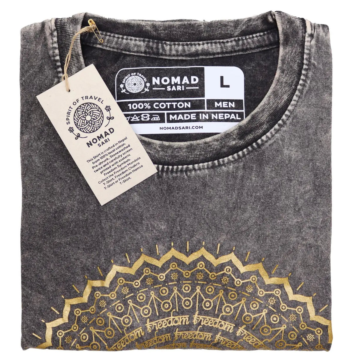 Nomad Sari Stonewashed Cotton T-Shirt  Mandala  Dark Grey  Large