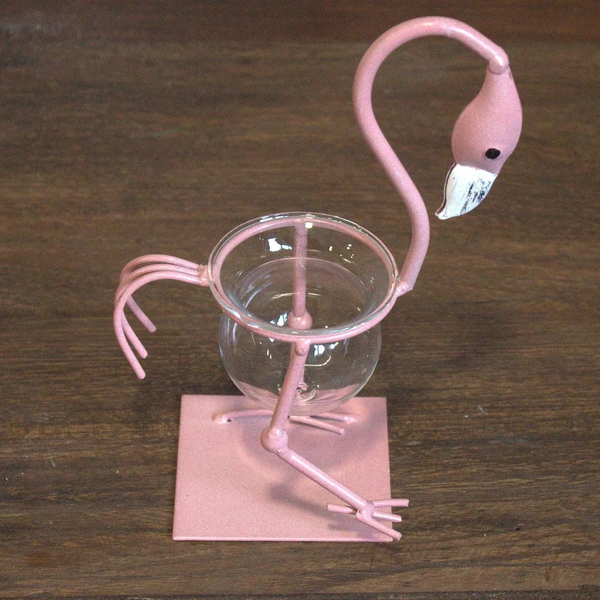Hydroponic Home Dcor - Pink Metal Flamingo Des 1