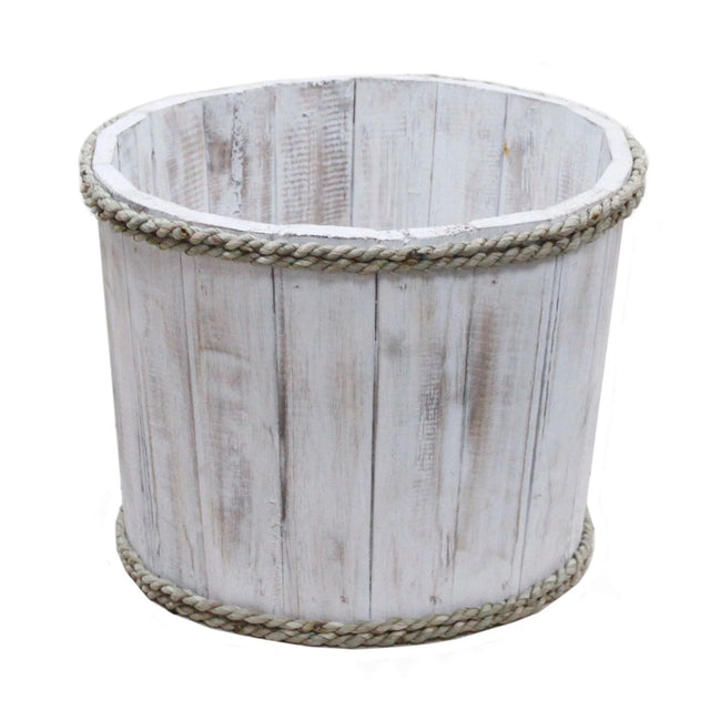 Small Wooden Storage Tub  Whitewash