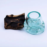 Molten Glass Mini Goldfish Bowl on Wood 20cm