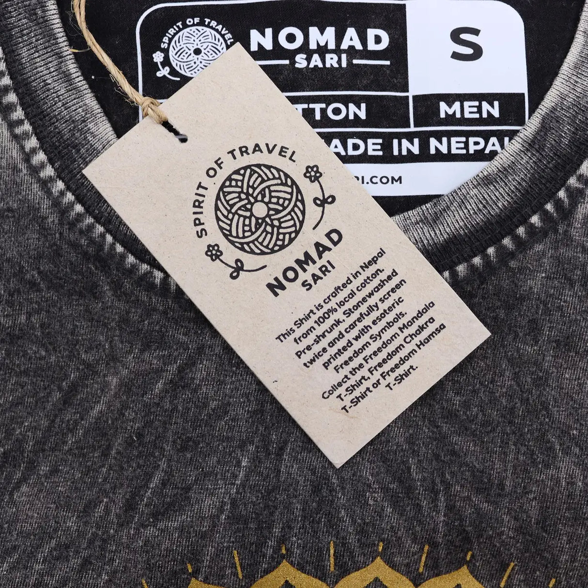 Nomad Sari Stonewashed Cotton T-Shirt  Mandala  Dark Grey  Small
