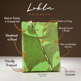 Lokta Bold Floral Bamboo Lock Notebook  Medium (15x12cm)  45 Leaves  Moss Green