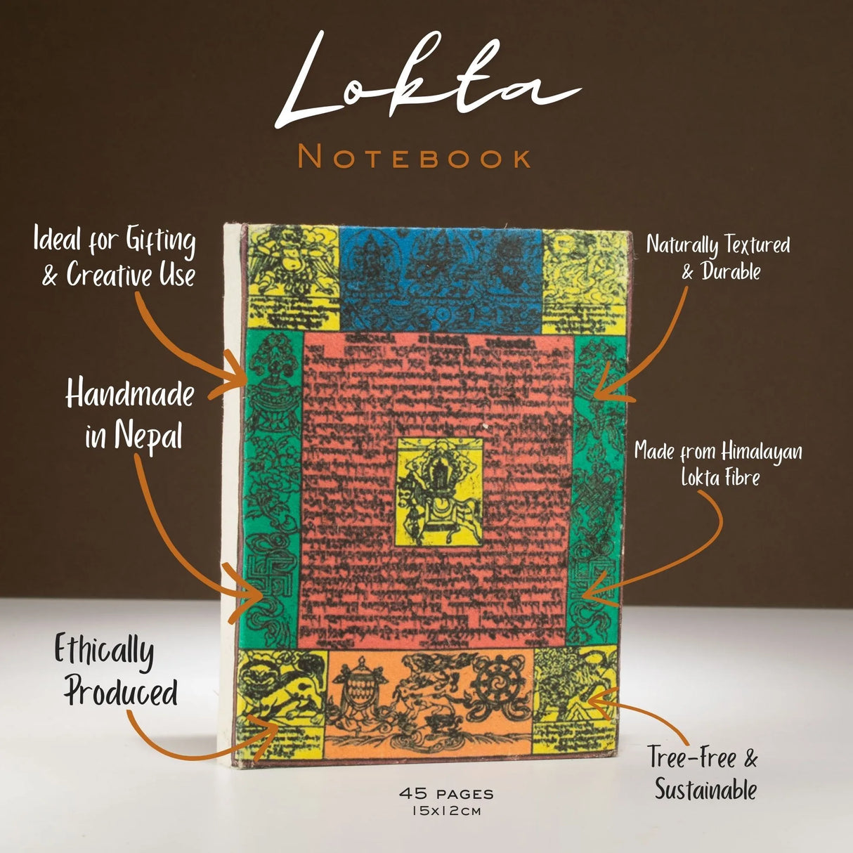 Lokta Traditional Prayer Flag Notebook  Medium (15x12cm)  45 Leaves  Natural