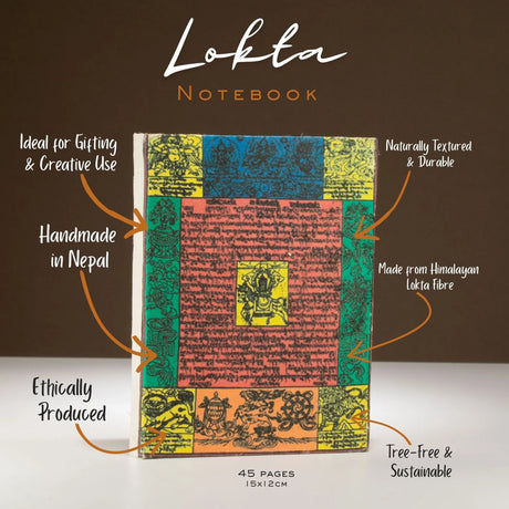 Lokta Traditional Prayer Flag Notebook  Medium (15x12cm)  45 Leaves  Natural