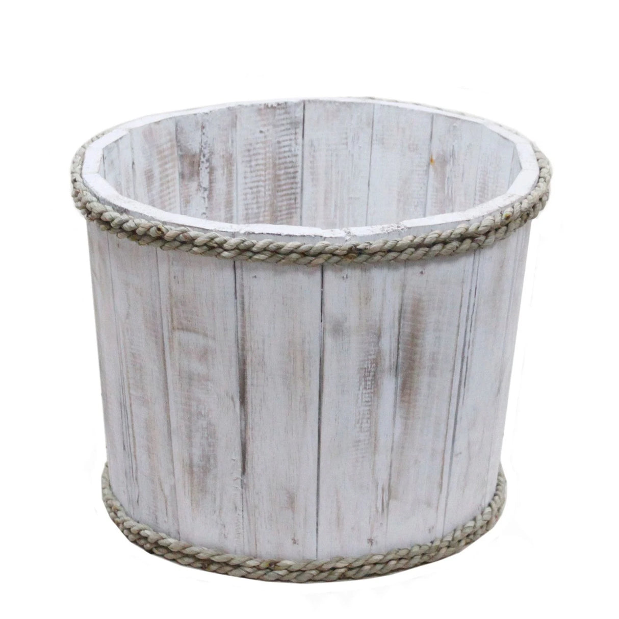 Small Wooden Storage Tub  Whitewash