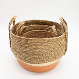 Straw & Seagrass Large Baskets - Natural & Orange- Set of 3