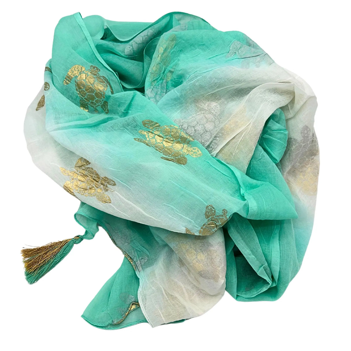 Nomad Sari Pareo  White & Turquoise with Gold Turtle Print