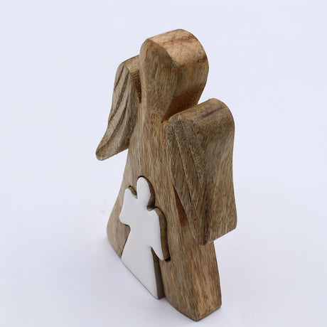 Mango Wood Angel in Angel - White Enamel