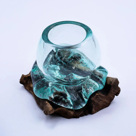 Molten Glass Mini Goldfish Bowl on Wood 20cm