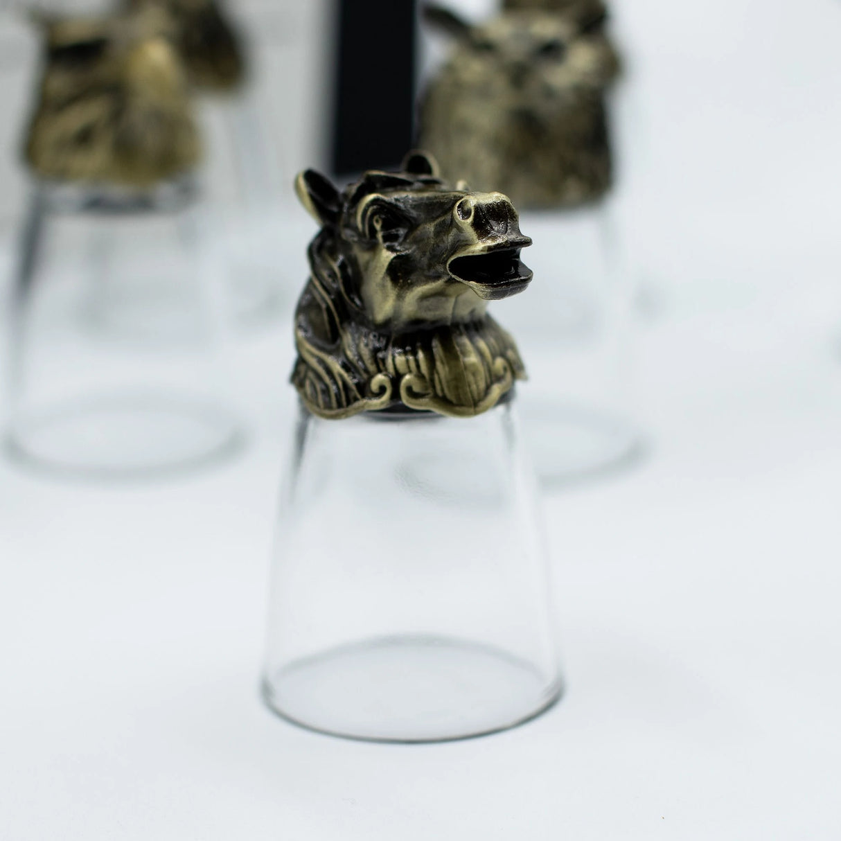 Gift Set of 12 Bottom Up Shot Glasses (25ml) - Forest & Mystical Creatures - Antique Bronze