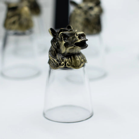 Gift Set of 12 Bottom Up Shot Glasses (25ml) - Forest & Mystical Creatures - Antique Bronze