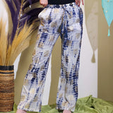Nomad Sari Lounge Pants (L/XL)  Blue Tie-Dye with Gold Greek Motif