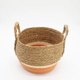 Straw & Seagrass Large Baskets - Natural & Orange- Set of 3