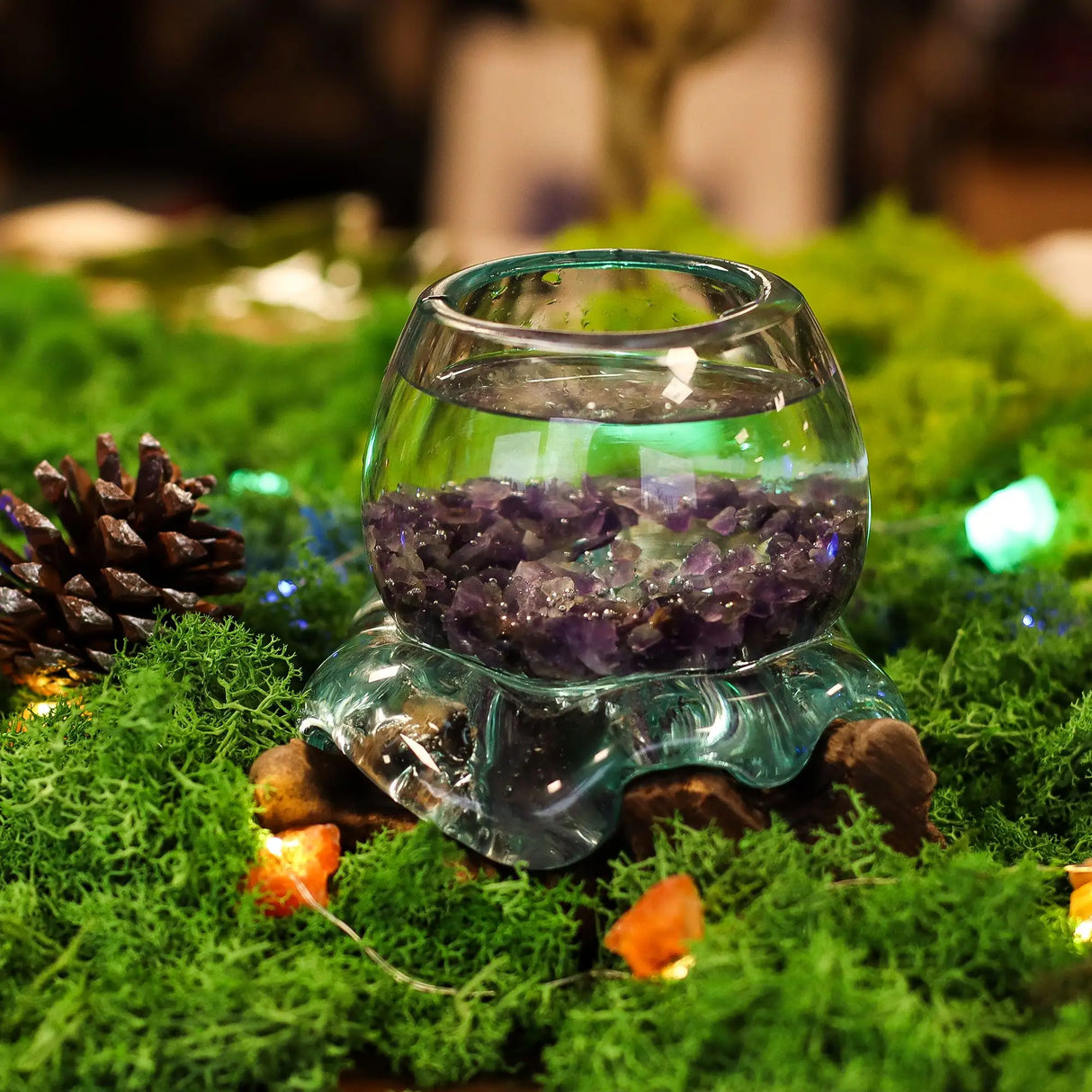 Molten Glass Mini Goldfish Bowl on Wood 20cm