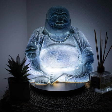 Laughing Buddha Lamp Sky Blue - Round Stand