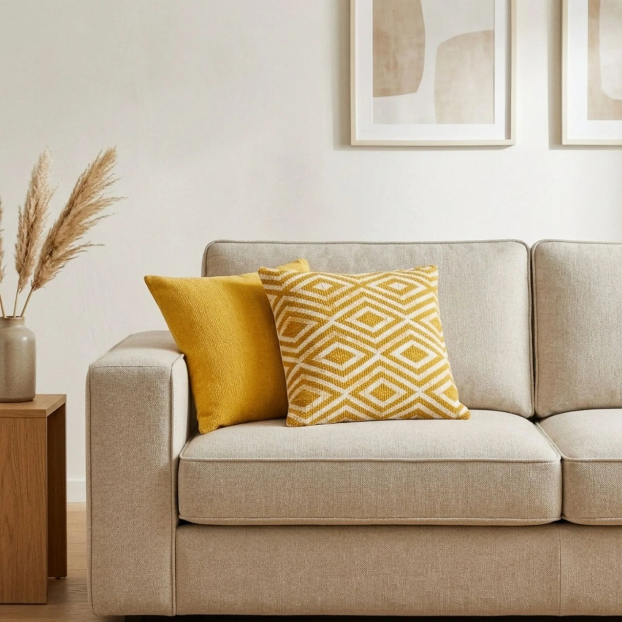 Classic Cushion Cover - Mustard Diamonds - 45x45cm