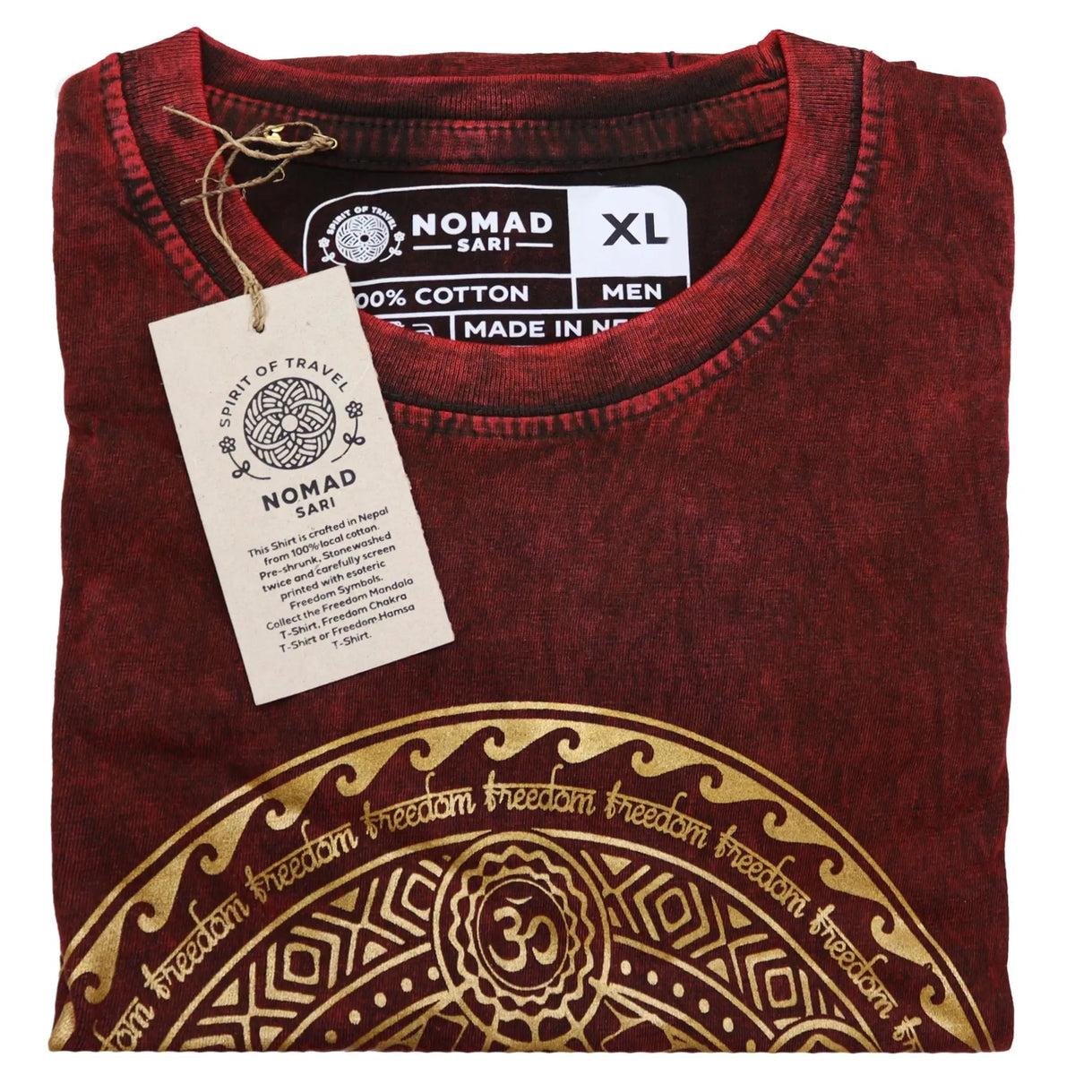 Nomad Sari Stonewashed Cotton T-Shirt  Chakra  Maroon  XL