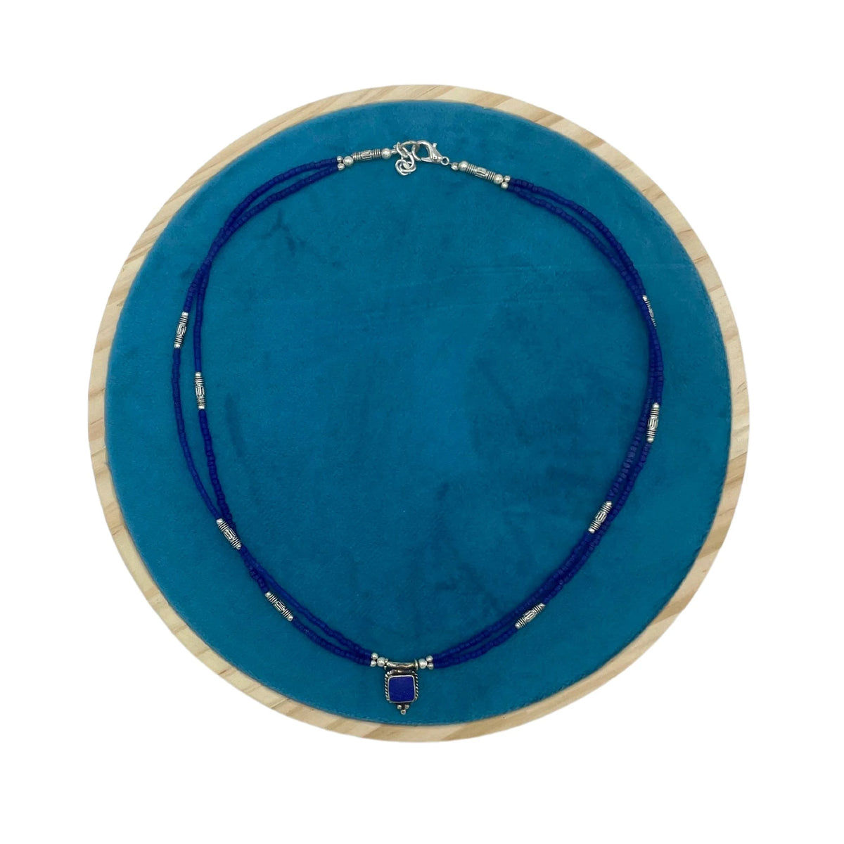 Nepalese Extra Fine Two Line Necklace - Blue Onyx & Lapis Pendant