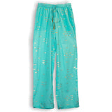 Nomad Sari Lounge Pants (L/XL)  Turquoise with Hand-Painted Gold Fish Design