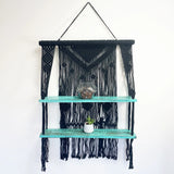Black Macrame Hanging Shelves - Turquoise