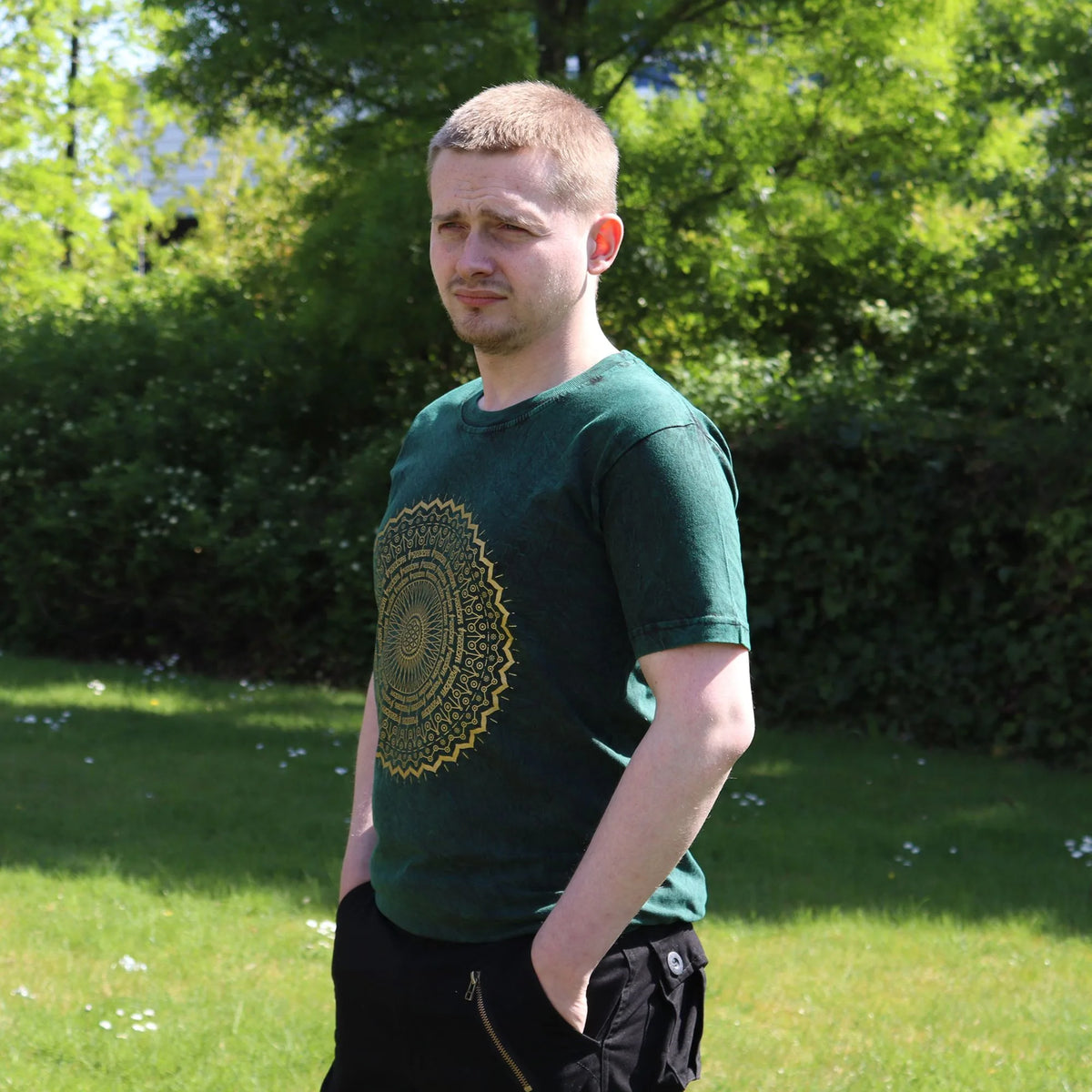 Nomad Sari Stonewashed Cotton T-Shirt  Mandala  Green  Small