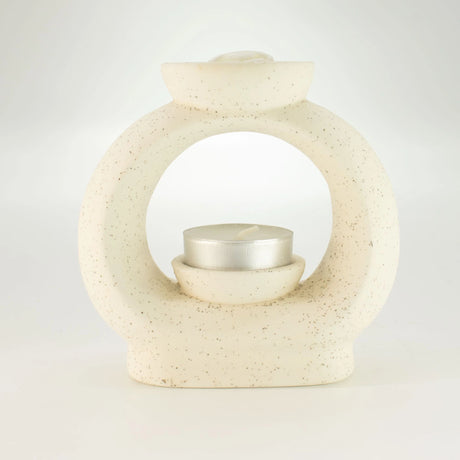 Ceramic Zen Oil Burner - Large Oval Pebble  - Speckled Off-White