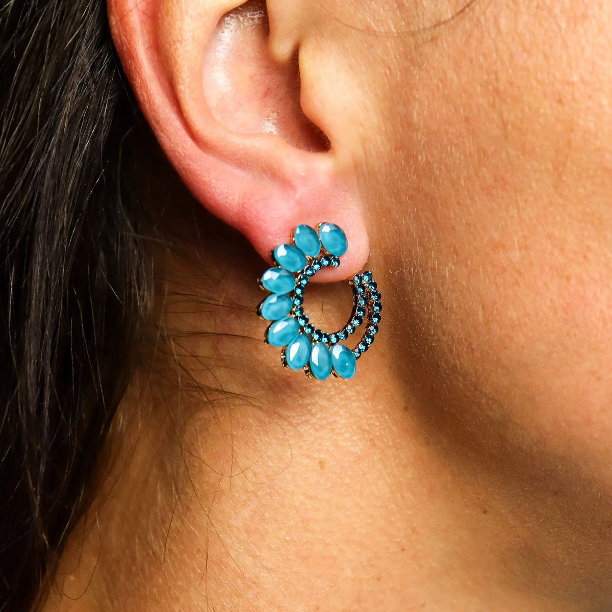 Teal Green - Vintage Glass - Loop - Earrings