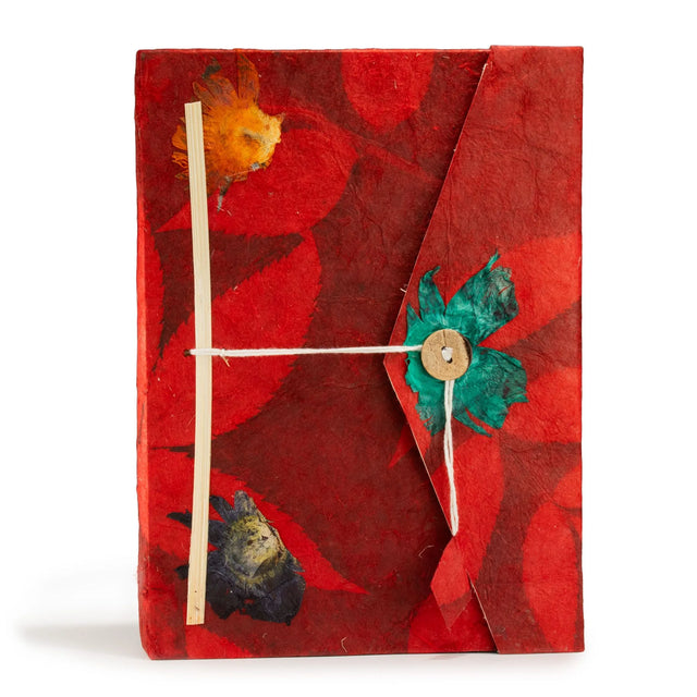 Lokta Bold Floral Notebook  Large (21x15cm)  45 Leaves  Includes Bookmark  Ruby