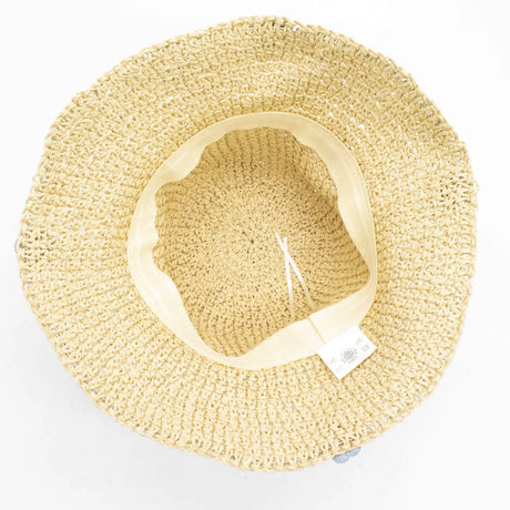 Nomad Sari Floppy Straw Sun Hat - Beige & Blue Flowers