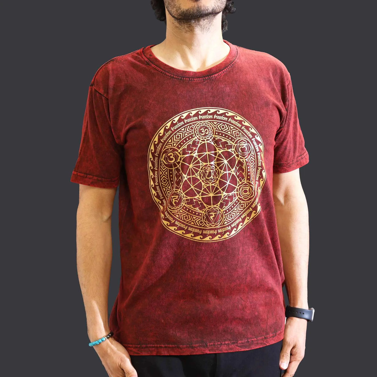 Nomad Sari Stonewashed Cotton T-Shirt  Chakra  Maroon  Medium