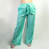 Nomad Sari Lounge Pants (M/L)  Turquoise with Hand-Painted Gold Fish Design