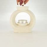 Ceramic Zen Oil Burner - Large Oval Pebble  - Speckled Off-White