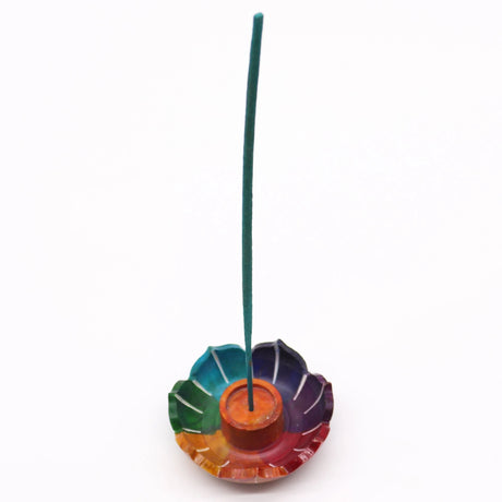 Soapstone Small Lotus Flower Incense Holder - Chakra Colours