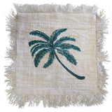 Linen Cushion Cover 45x45cm Palm Tree  with Fringe