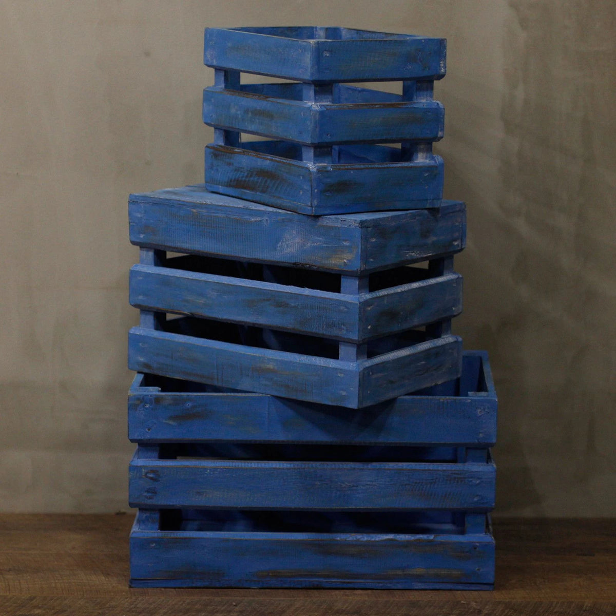 Wooden Storage Crates  Bluewash (Set of 3)