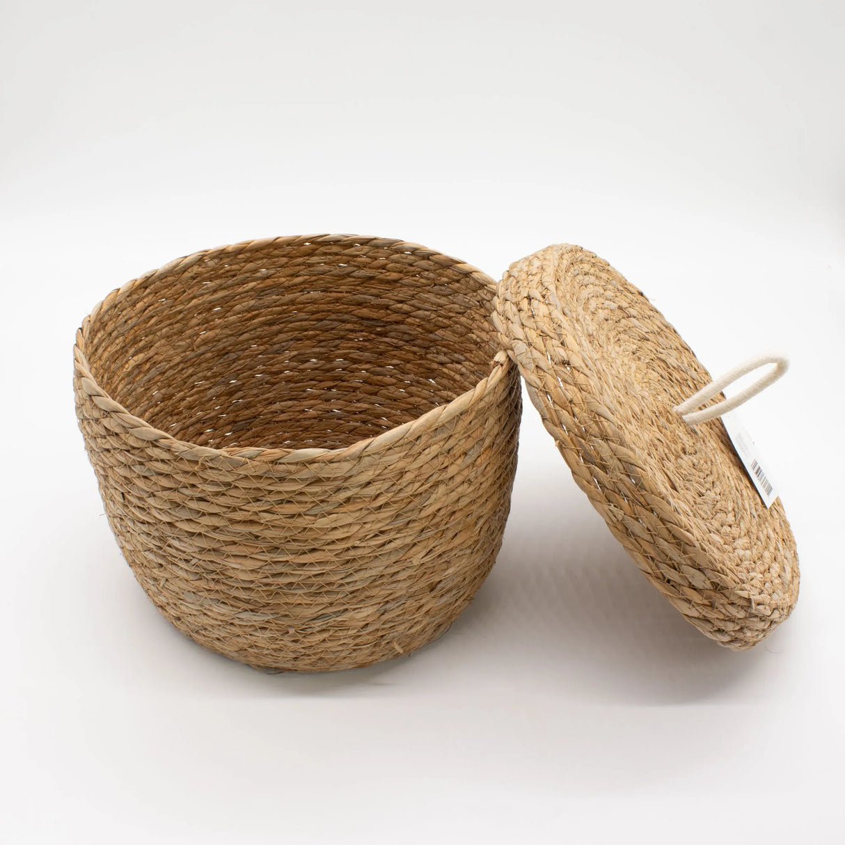 Seagrass & Cotton Round Baskets with Lids - Natural - Set of 3