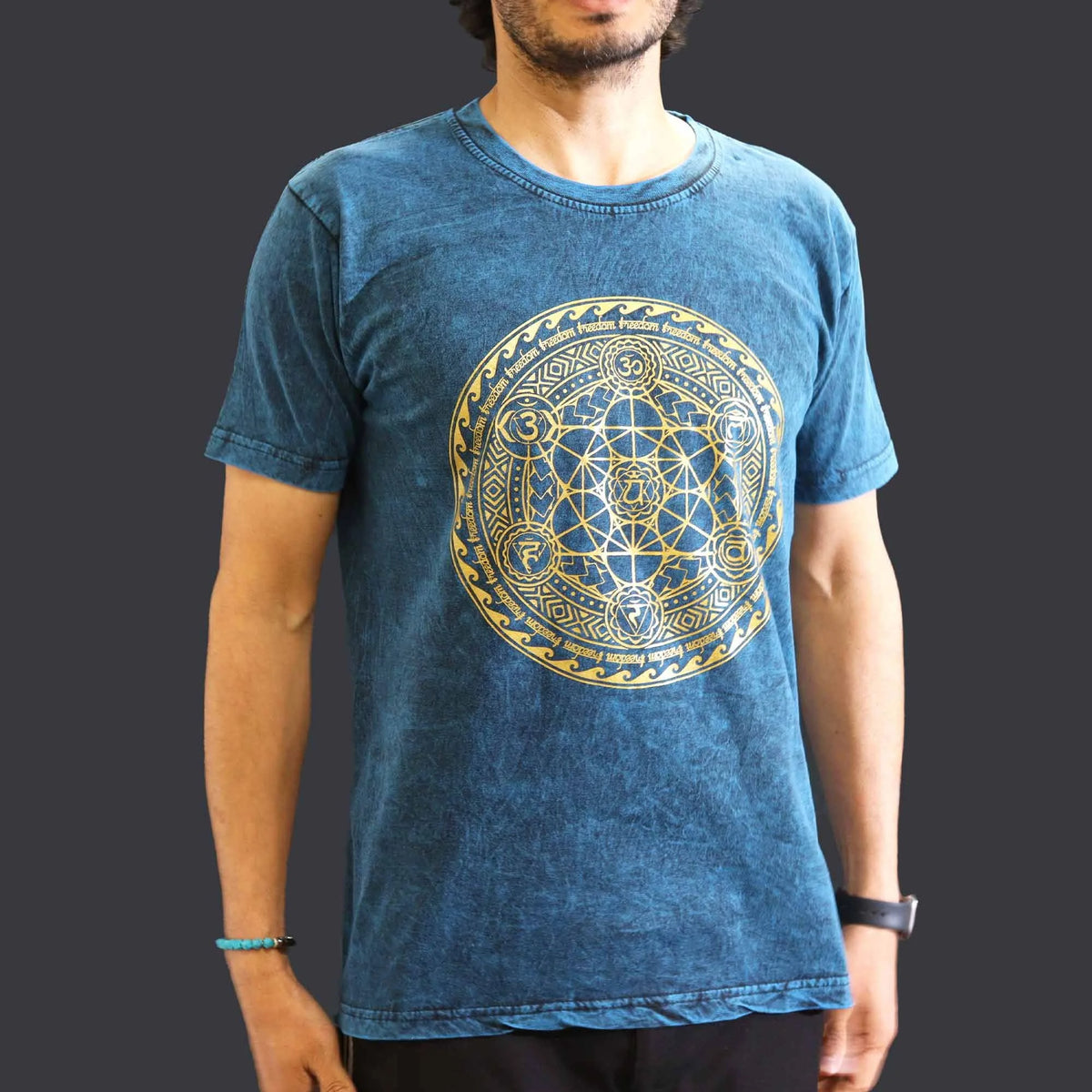 Nomad Sari Stonewashed Cotton T-Shirt  Chakra  Blue  Medium