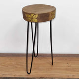Albasia Wood Plant Stand - Natural & gold detail