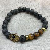 Lava Stone Bracelet - Hamsa Tiger-eye