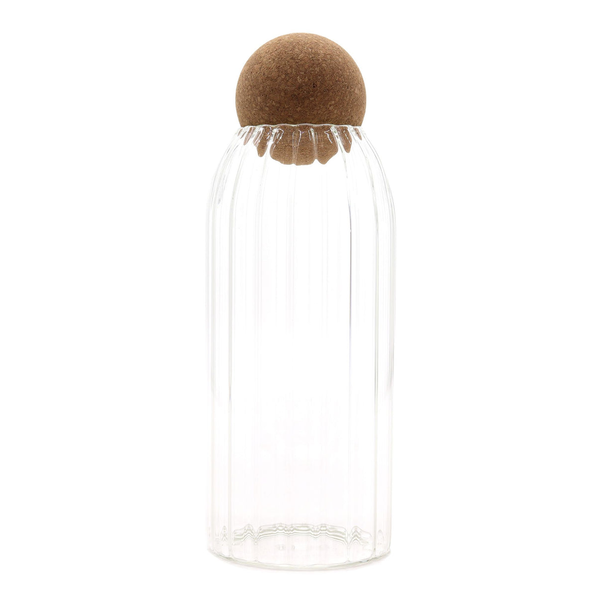 Cottage Cork-Ball Glass Jar -  Ribbed - 20cm