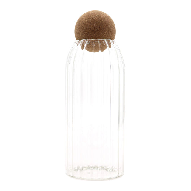 Cottage Cork-Ball Glass Jar -  Ribbed - 20cm