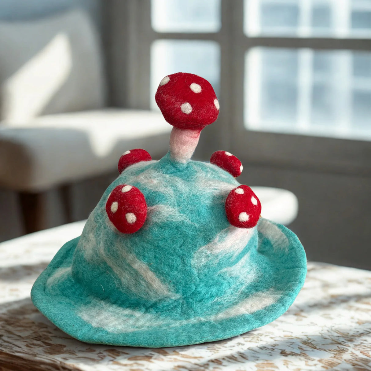 Felted Mushroom Hat - Lost in a Sky Blue