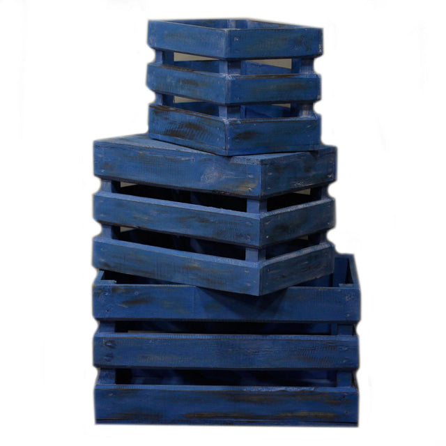 Wooden Storage Crates  Bluewash (Set of 3)