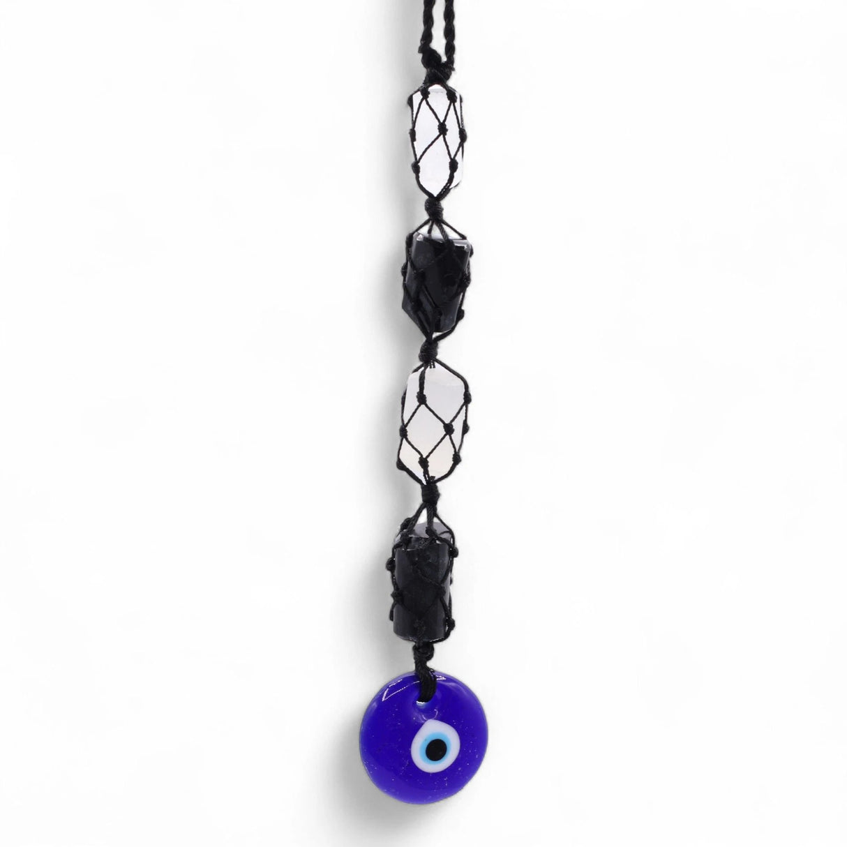 Hanging Stone Pendant - Black Torrmaline & Selonite Tumble- Evil Eye