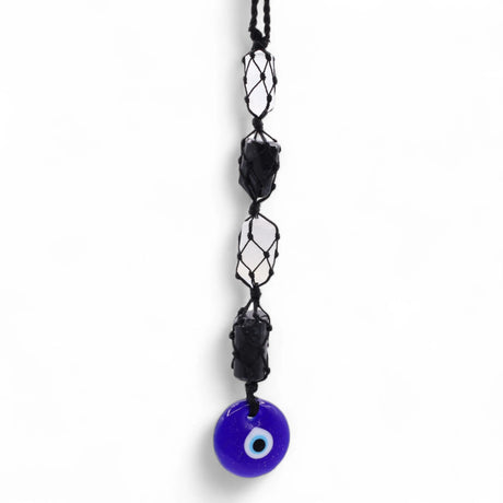Hanging Stone Pendant - Black Torrmaline & Selonite Tumble- Evil Eye